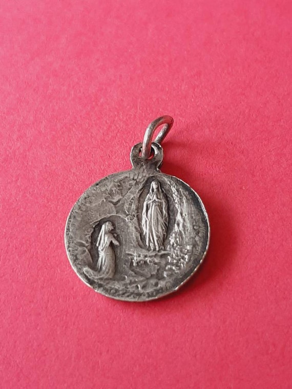 Vintage French religious Catholic tiny silver pla… - image 6