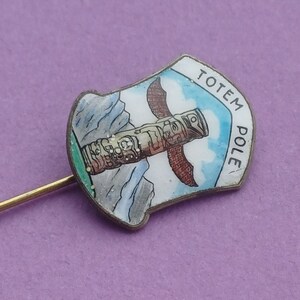 Vintage enamel Totem pole lapel pin, Totem pole lapel pin, enamel spiritual pin image 9