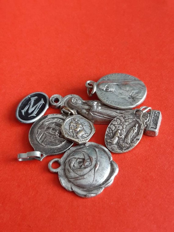 Group of 7 religious Catholic metal vintage silver