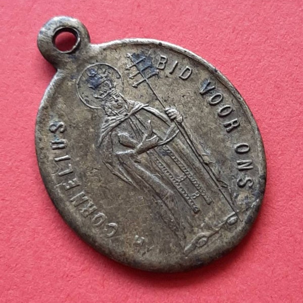 Vintage religious Catholic brass medal pendant of St Cornelius, Saint Cornelius, Kluizekerk van Lier Belgium