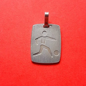 Vintage rectangle silver marked charm of football, vintage football charm, silver soccer pendant charm, retro football charm