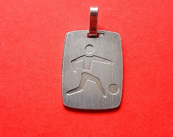 Vintage rectangle silver marked charm of football, vintage football charm, silver soccer pendant charm, retro football charm