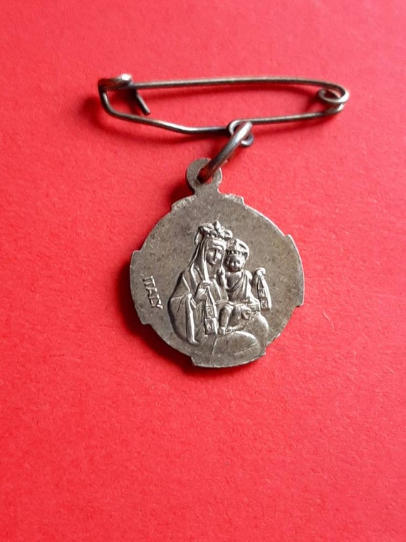 Vintage religious Catholic Italian gold toned medal p… Gem
