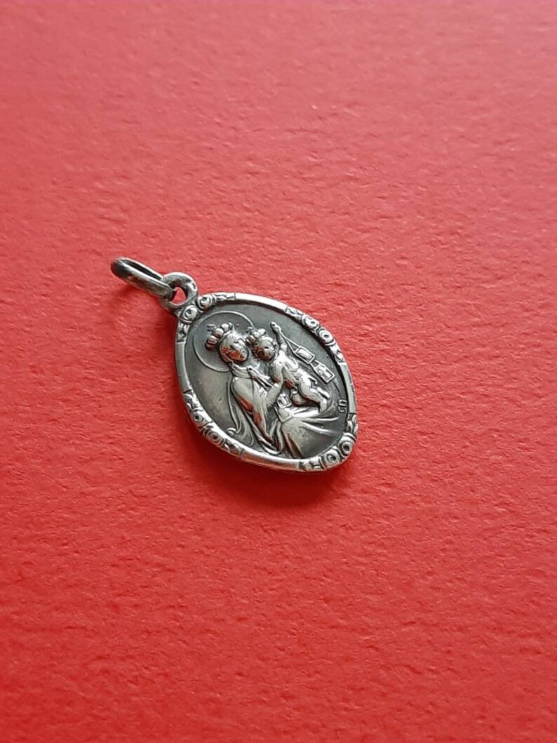 Jesus Christ Sacred Heart Mother Mary and Child Jesus Religious vintage Catholic hallmarked silver pendant charm of Holy Mary Our Lady