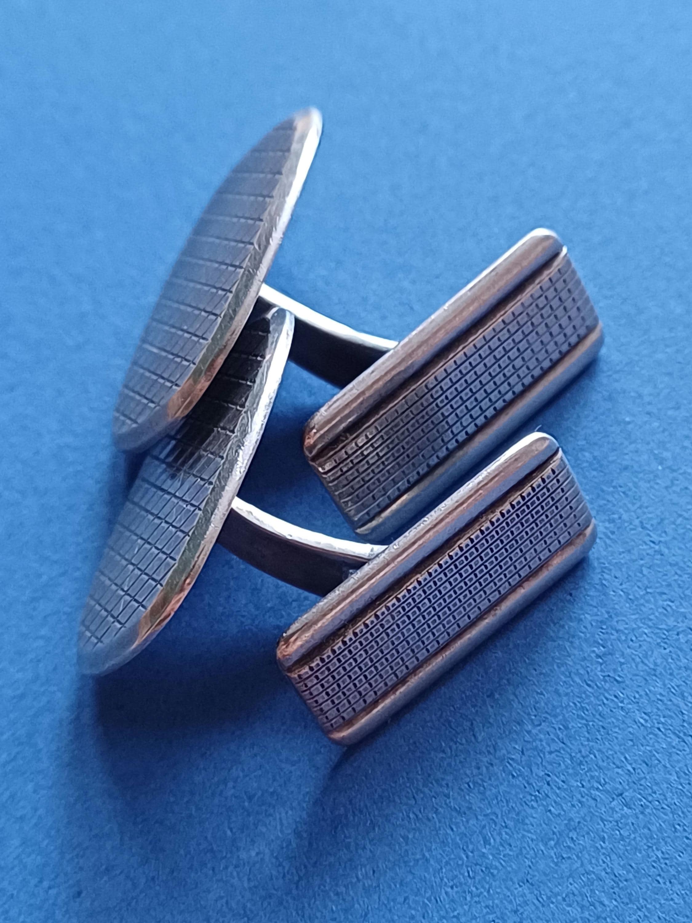 Paire De Boutons De Manchettes Anciens En Argent Poinçonné - Occasion Très Bon état - Style Vintage