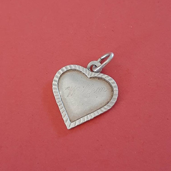 Breloque pendentif coeur en argent 925 en relief vintage avec le nom Willem, pendentif nom vintage, coeur de charme avec Willem