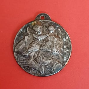 Medalla colgante religiosa católica antigua bañada en plata de San Cristóbal, Naarden, marca comercial Bruselas, recuerdo de marca comercial Bruselas