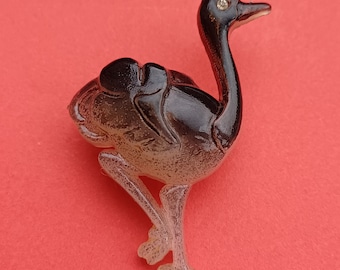 Vintage celluloid large brooch of a gray ostrich, old ostrich brooch, vintage ostrich brooch