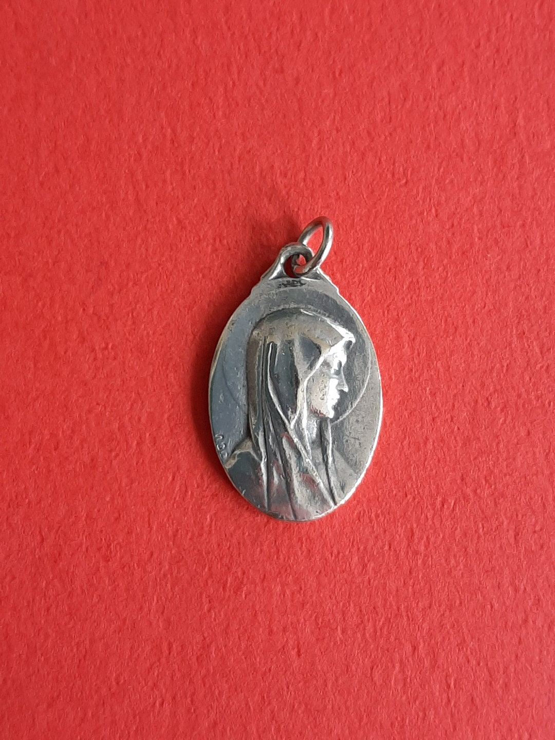 Vintage Religious Catholic Silver Plated Oval Medal Pendant of Notre ...