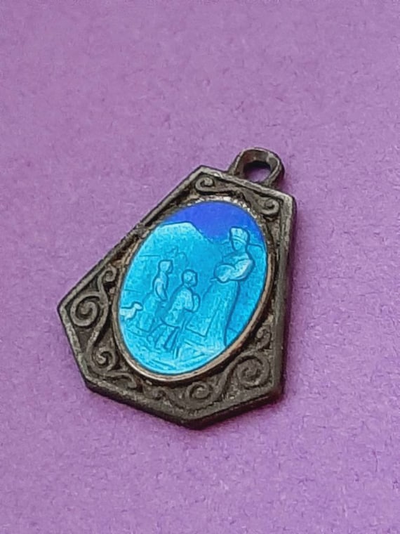 Vintage religious Catholic silver plated and blue… - image 8