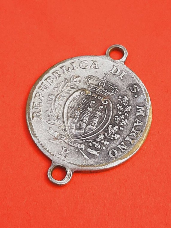 Vintage silver plated medal pendant charm of San … - image 8