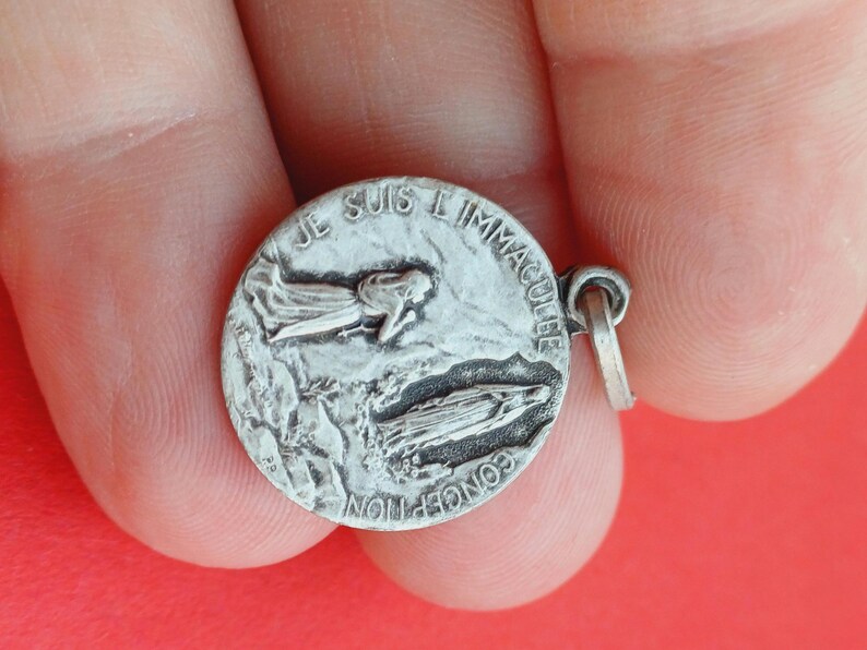 Vintage Religious Catholic French Matt Silver Plated Medal Pendant of a ...
