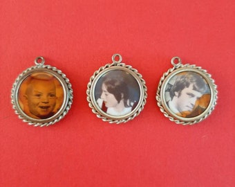 Vintage brass photo lockets, photo pendants, family charms, vintage memory photo lockets, portrait charms