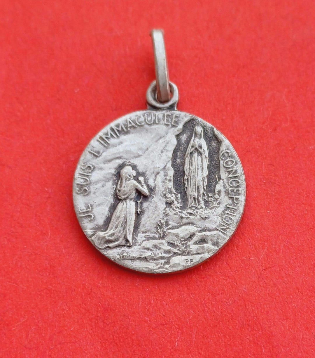 Vintage Religious Catholic French Matt Silver Plated Medal Pendant of a ...