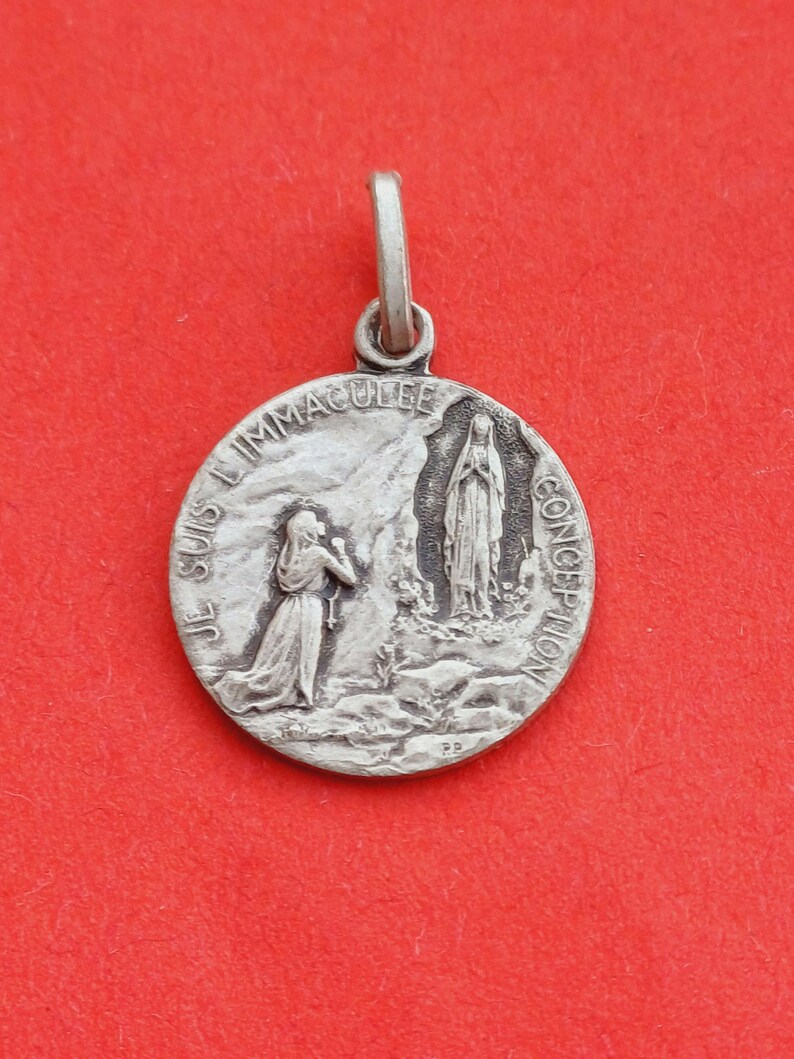 Vintage Religious Catholic French Matt Silver Plated Medal Pendant of a ...