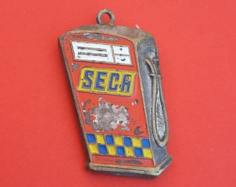 Vintage religious Catholic colorful medal pendant of Saint Christopher, St Christopher, Sint Christopher, Seca Benzine charm