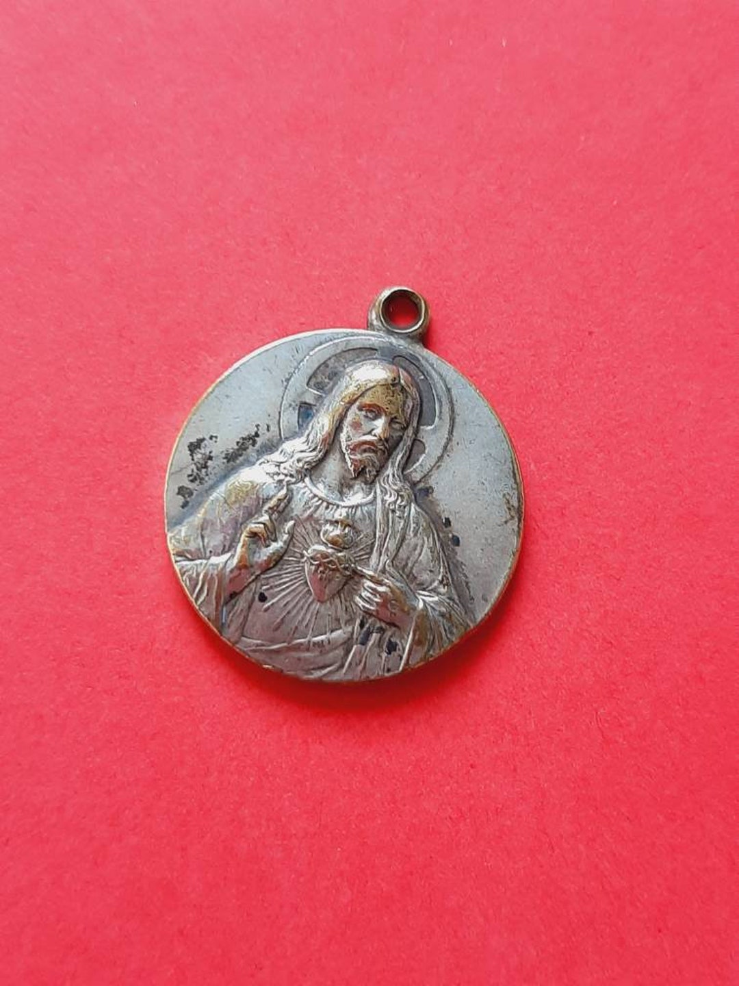 Religious Vintage French Catholic Silver Plated Medal Pendant of Notre ...