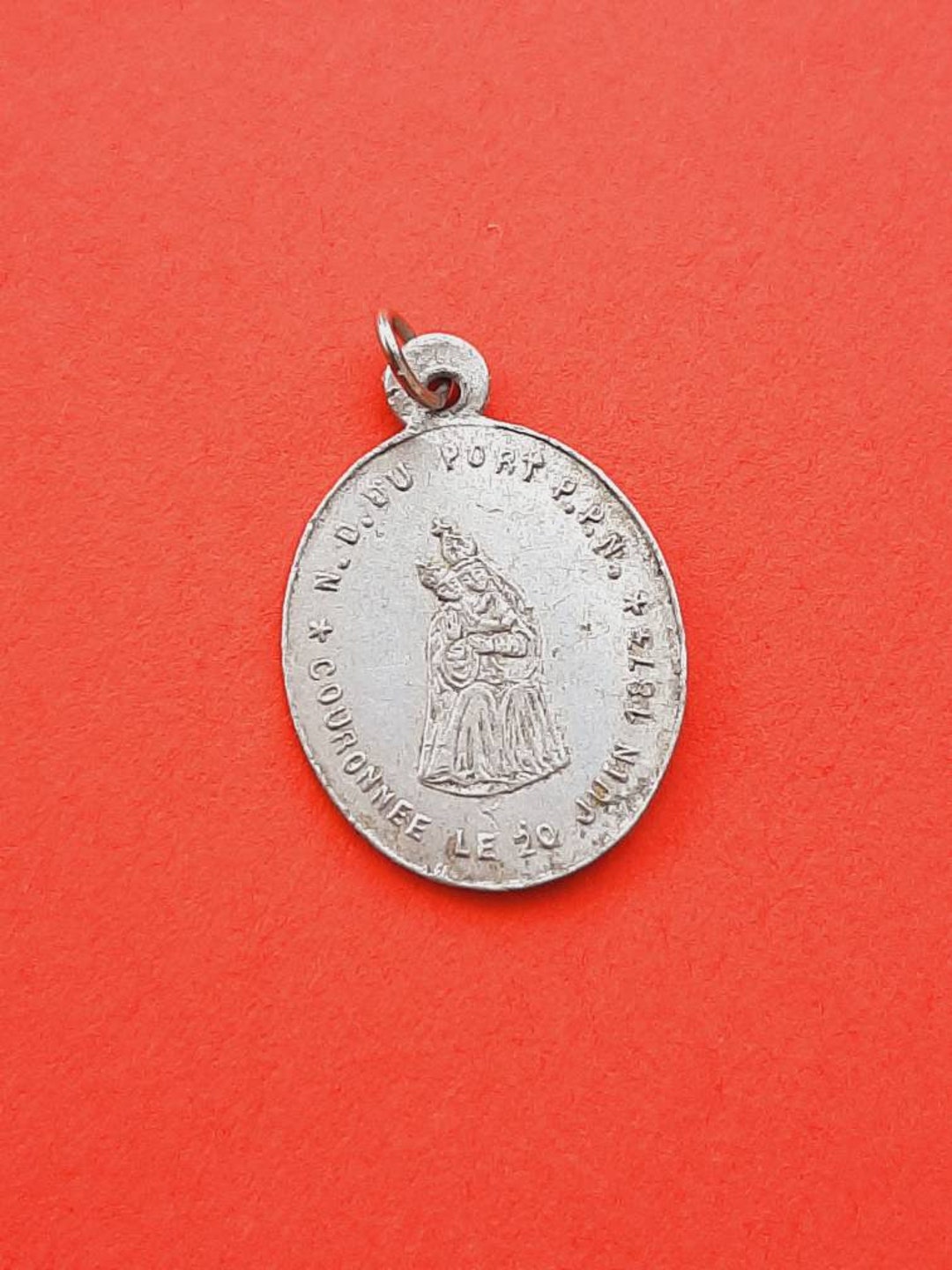 Vintage Religious Catholic French Aluminum Oval Medal Pendant of Notre ...