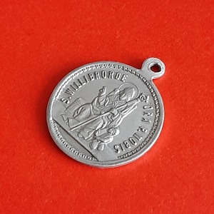 Vintage aluminum medal pendant of Saint Willibrord, St Willibrordus medal pendant and Our Lady of Consolation, Consolatrix Afflictorum