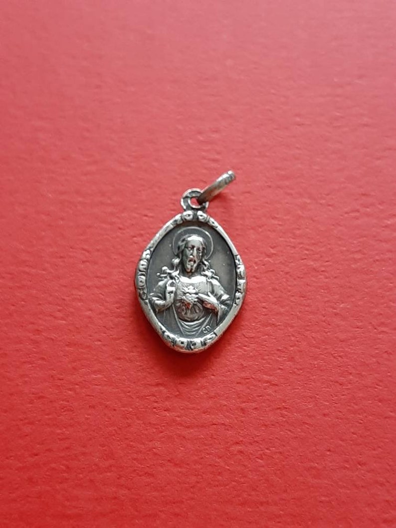 Jesus Christ Sacred Heart Mother Mary and Child Jesus Religious vintage Catholic hallmarked silver pendant charm of Holy Mary Our Lady