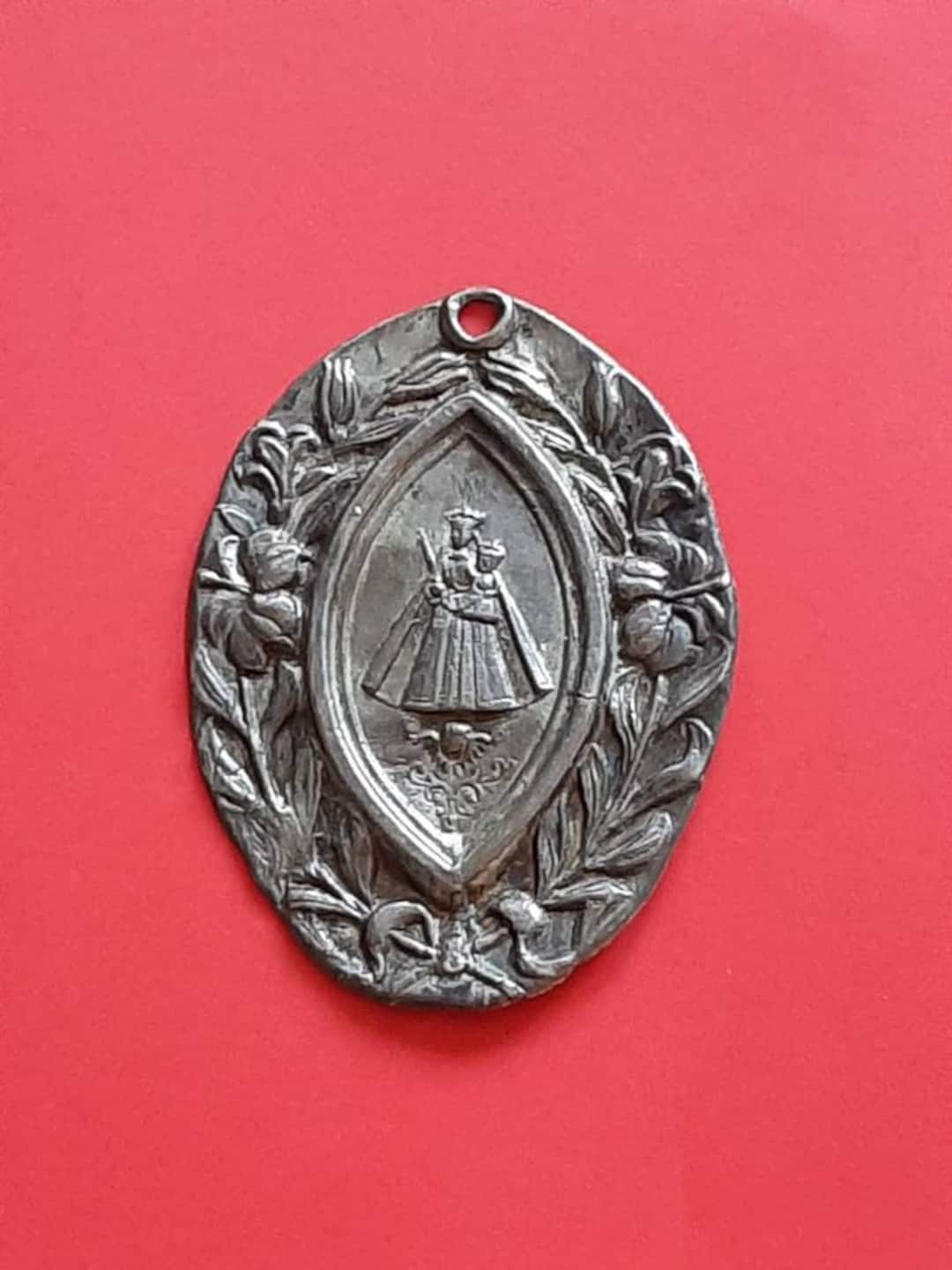 Vintage Religious Catholic Floral Silver Plated Medal Pendant of Our ...