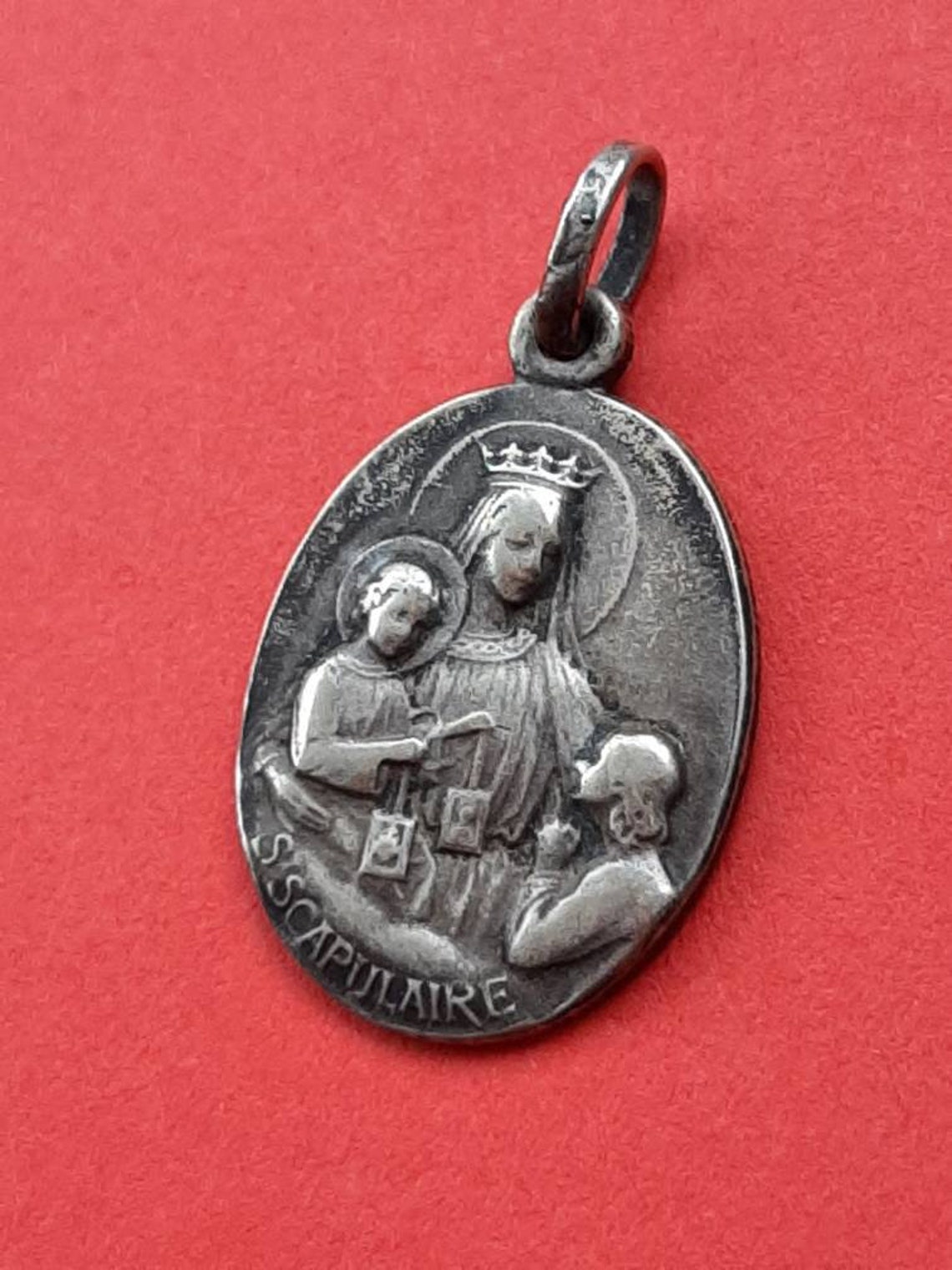 Vintage Religious Catholic French Oval Silver Plated Medal Pendant of ...