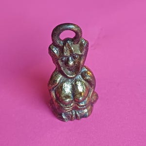 Vintage brass pixie charm, old pixie charm, pixie, Cockington pixie, old lucky pixie charm, marked Cockington Pixie charm