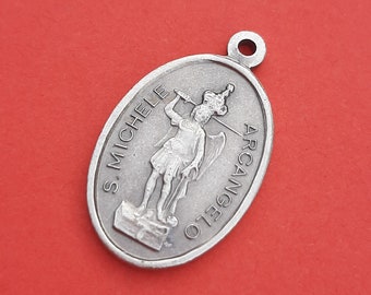 Vintage religious Catholic medal pendant charm of Archangel St Michael, Saint Michael charm