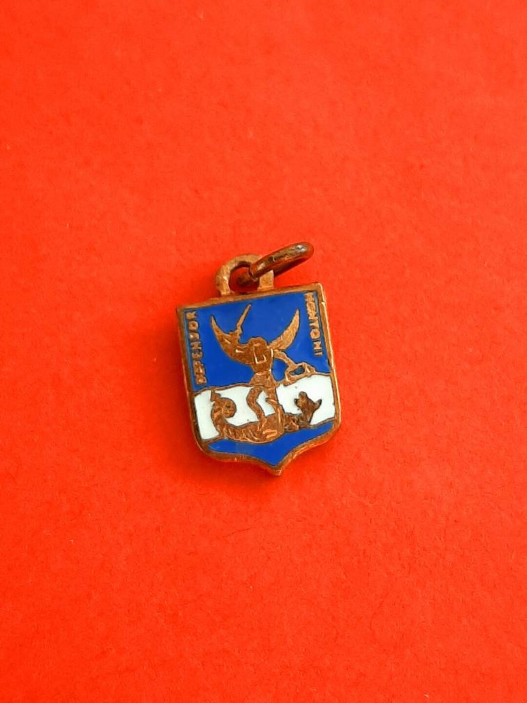 Vintage French Brass With Enamel Travel Shield Charm of Defensor ...
