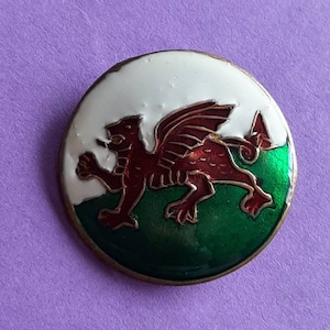 Vintage brass and enamel heraldry button, Heraldry Wales button, heraldry button of Wales