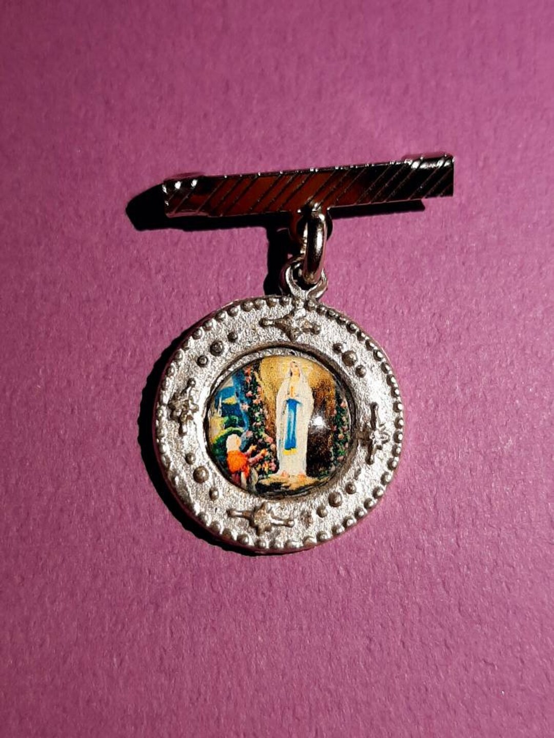 Religious Colorful Vintage French Medal Pendant Charm of Holy Mary, Our ...