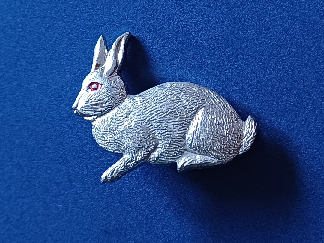 Silver Rabbit Pin Vintage Brooch of a Rabbit, Pin Rabbit With Red Eyes, Old Silver Plated ...