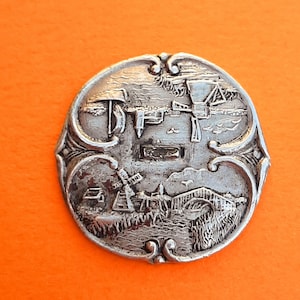 Vintage Dutch plaque of a Holland scene metal plaque with Dutch windmills, sailboat, Dutch sentiment, Dutch souvenir, Holland souvenir