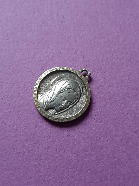 Vintage religious Cath silver plated charm of Our… - image 7