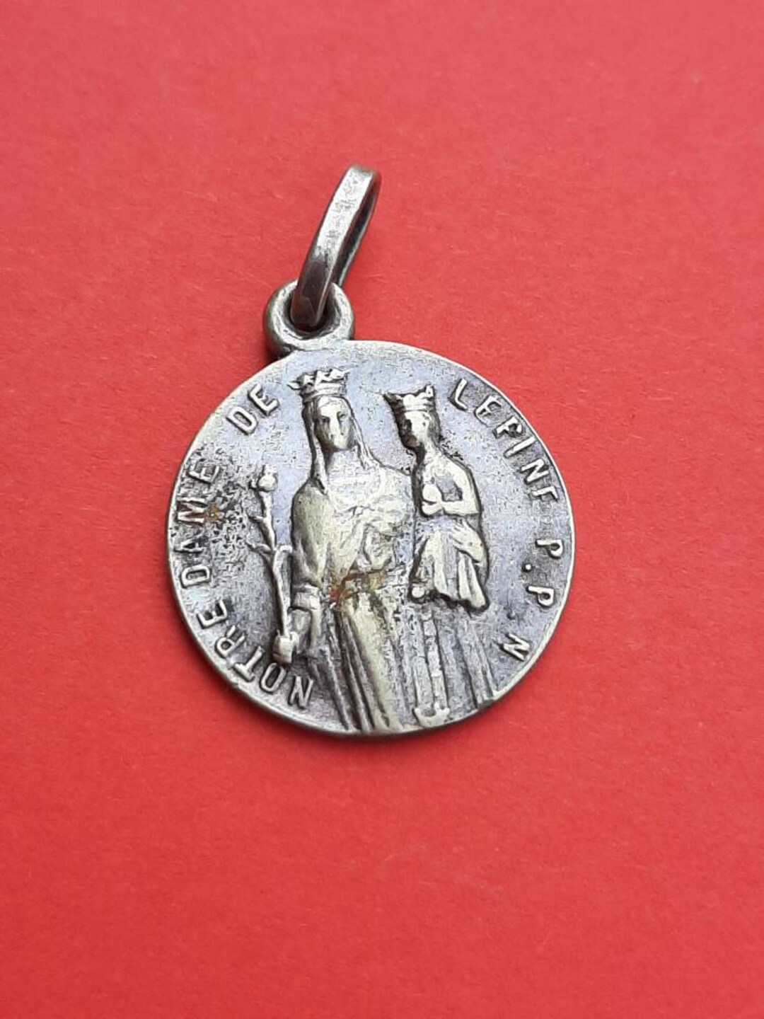 Vintage Religious Catholic Silver Plated Medal Pendant of Our Lady of L ...