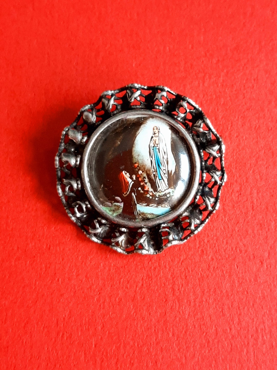 Vintage Religious Catholic French Brooch of Our Lady of Lourdes and ...