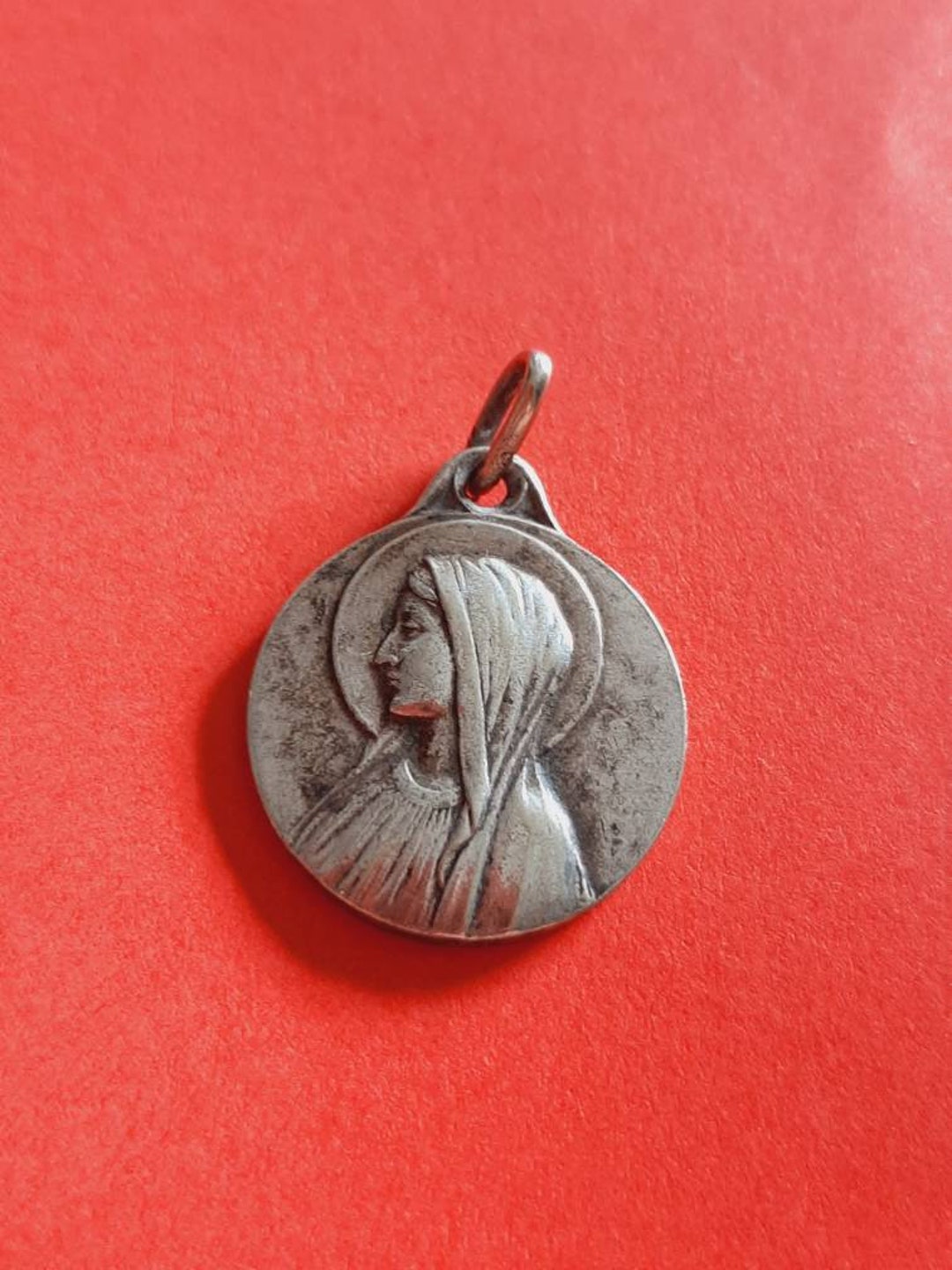 Religious Vintage French Silvered Art Medal Pendant Charm of Maria ...