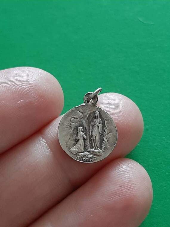 Vintage French tiny religious Catholic silver pla… - image 8