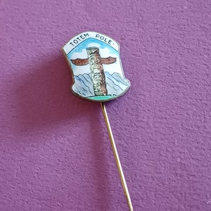 Vintage enamel Totem pole lapel pin, Totem pole lapel pin, enamel spiritual pin image 2