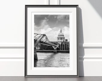 Black & White London Skyline Art Print, River Thames and St Pauls Art Print