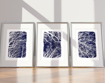 A set of 3 abstract woodland wall art prints.