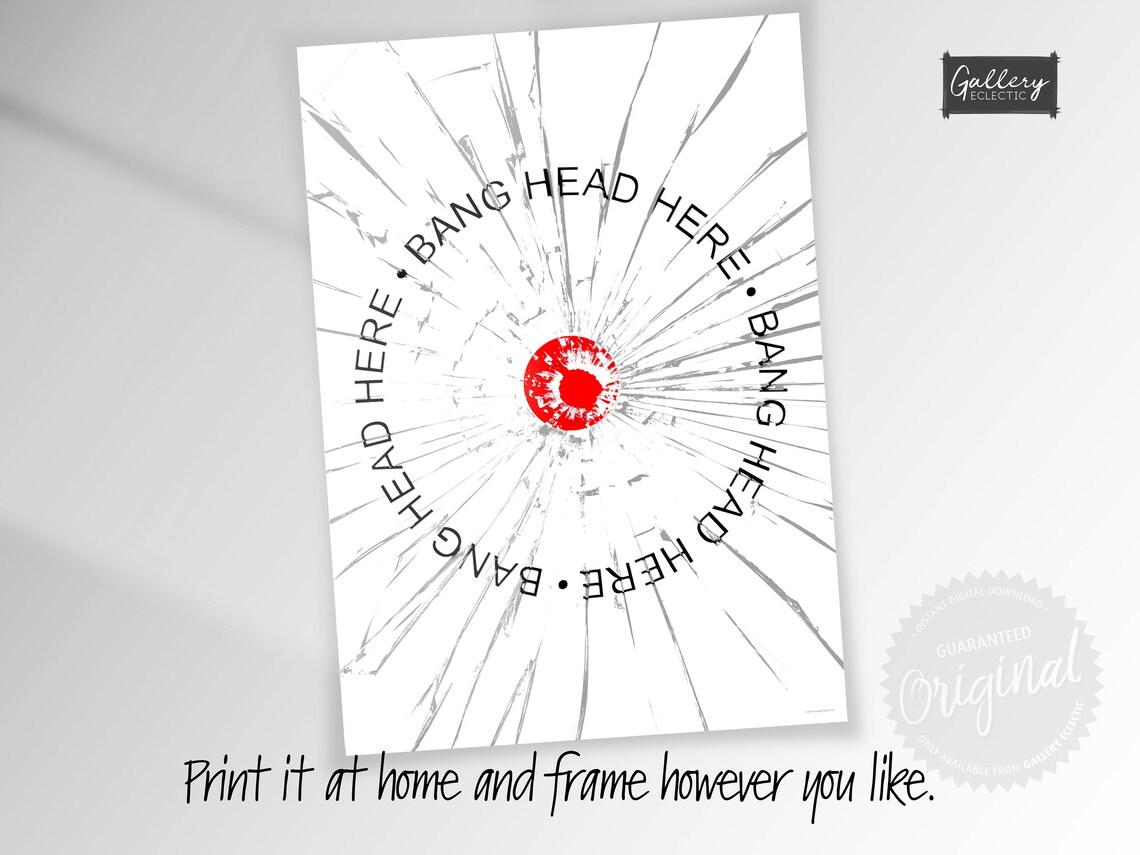 Funny Wall Art Signs Bang Head Here Sign PRINTABLE Art | Etsy UK