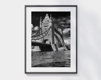 Black White London Skyline Art Print, River Thames, Tower Bridge