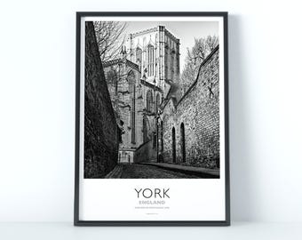 York Minster from Chapter House Street – Black & White Travel Poster Print