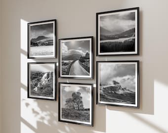 Set of 6 Black & White Scotland Wall Art Prints