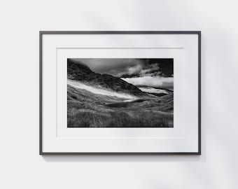 Black and White Mountain Landscape Print | Dramatic Nature Wall Art | Scenic Highlands Photography
