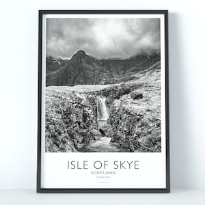 Fairy Pools, Isle of Skye – Black & White Travel Poster Print