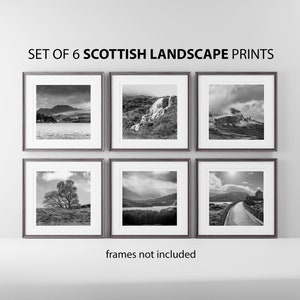 Set of 6 Black & White Scotland Wall Art Prints