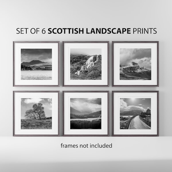 Set of 6 Black & White Scotland Wall Art Prints