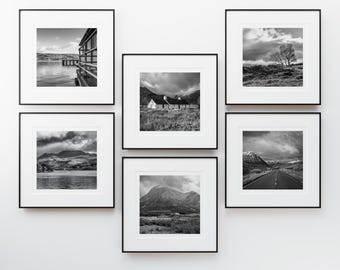 Scotland Wall Art Set of 6 – Black & White Landscape Prints